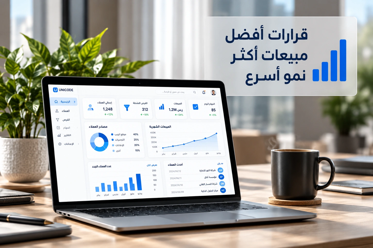 قرارات أفضل، مبيعات أكثر، نمو أسرع — لوحة CRM على حاسوب