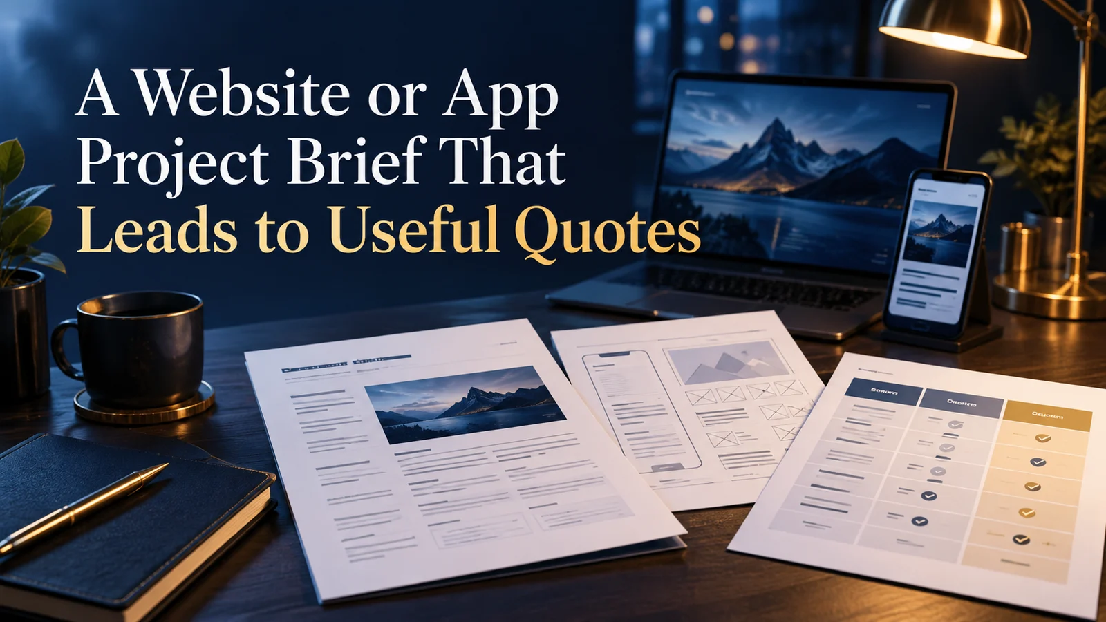 A website or app project brief that leads to useful quotes